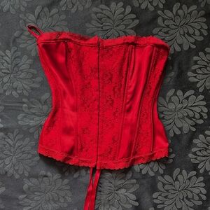 Charlotte Russe Bold Red Corset with Structured Boning and Tie Up Back